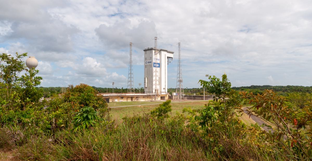 Zona de lançamento do foguete Vega no Centro Espacial da Guiana, em Kourou, vista do posto de observação Tangara